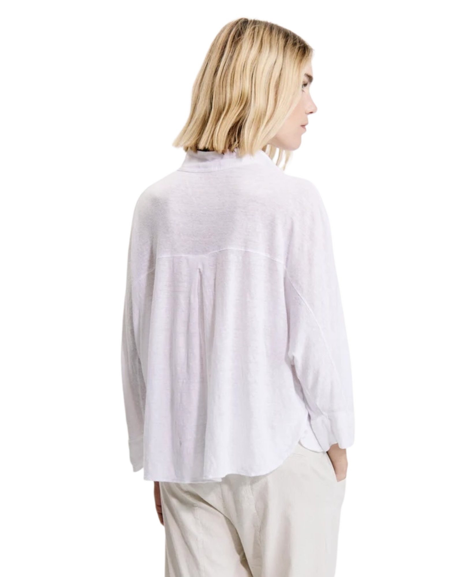 Polo oversize arrondi à manches kimono en jersey de lin blanc