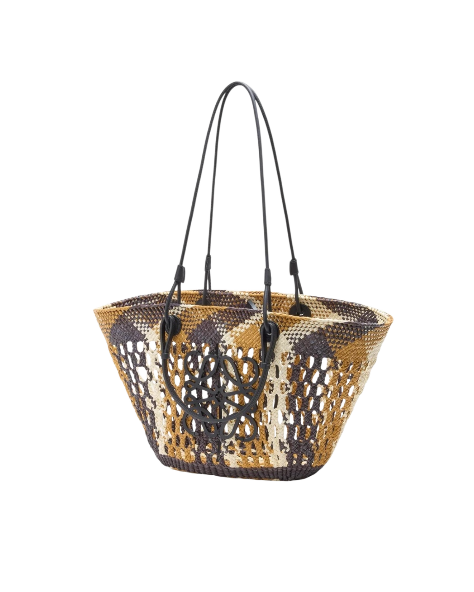 Anagram medium basket in Iraca palm and calf leather
