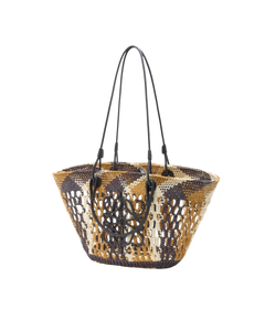 Anagram medium basket in Iraca palm and calf leather