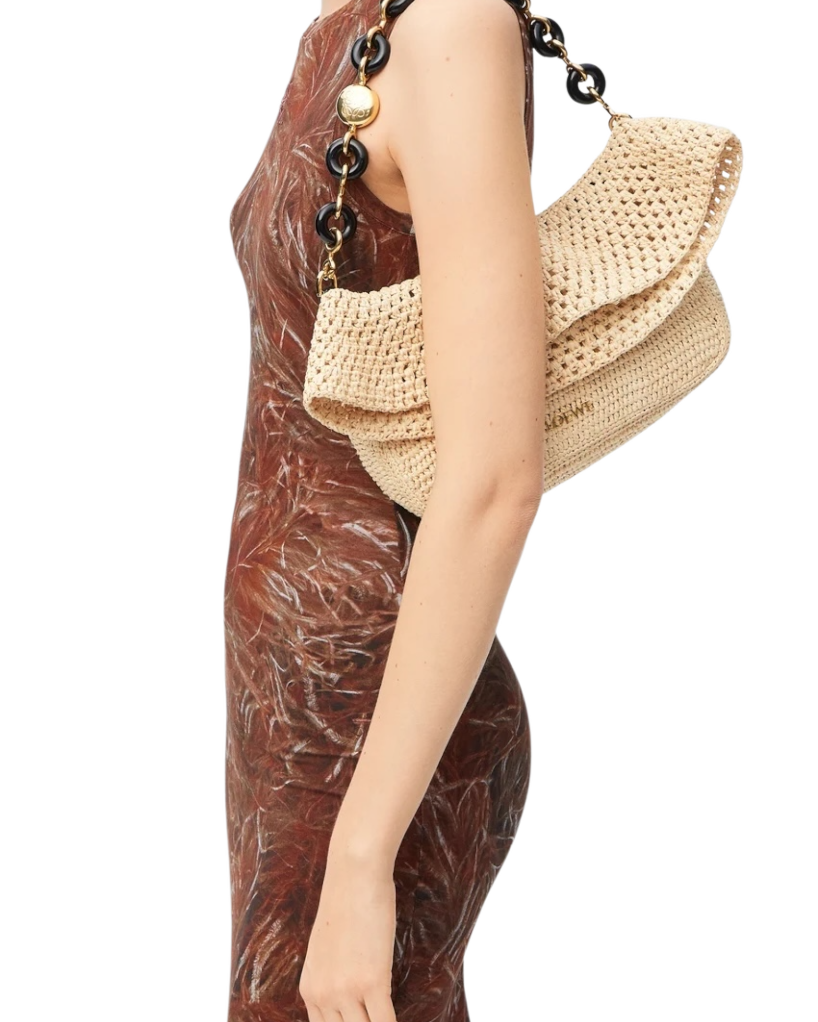 ola medium bag in raffia and natural calf leather