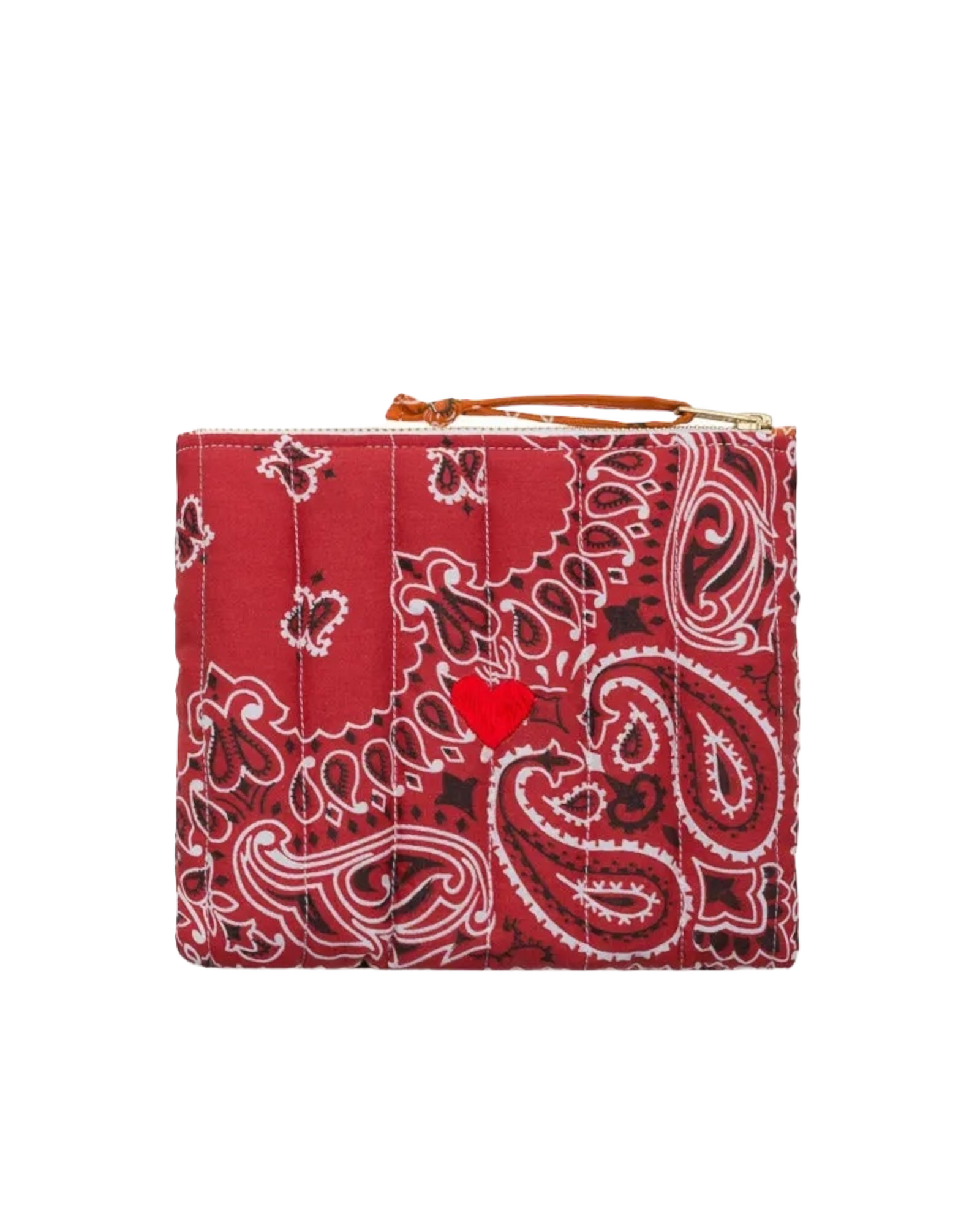Mini Zipped Quilted Pouch - COEUR - Vintage Red / Burnt Orange