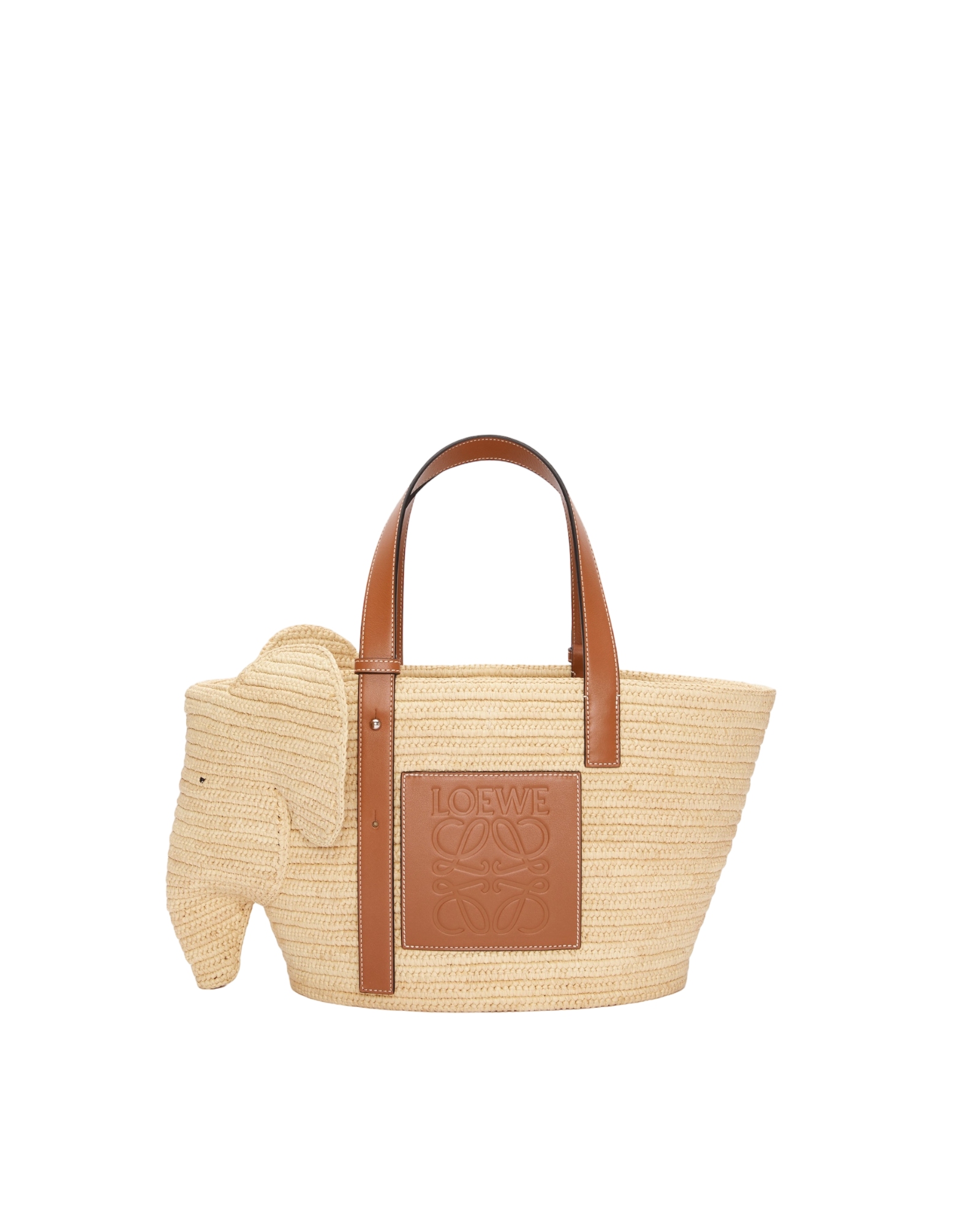 Elephant basket in raffia and calf leather