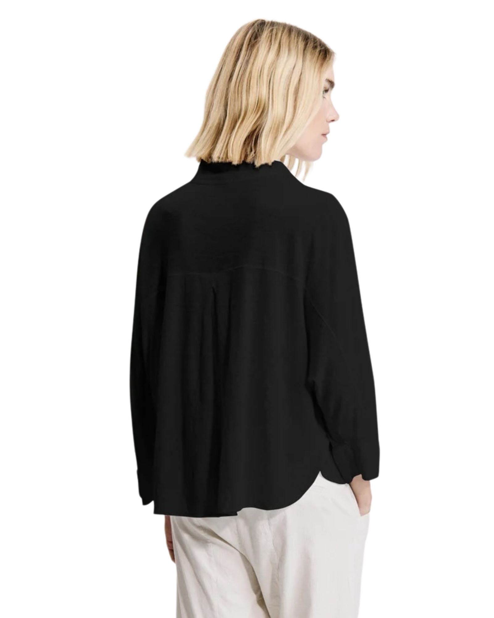Polo oversize arrondi à manches kimono en jersey de lin noir