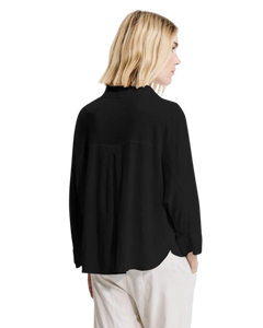 Polo oversize arrondi à manches kimono en jersey de lin noir