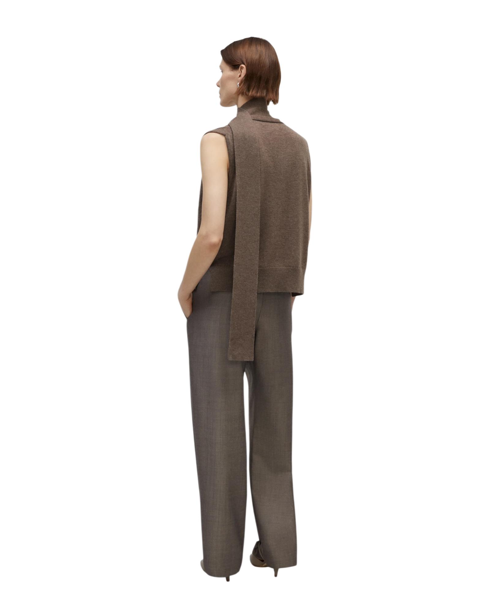 Gilet en dentelle de laine mérinos taupe