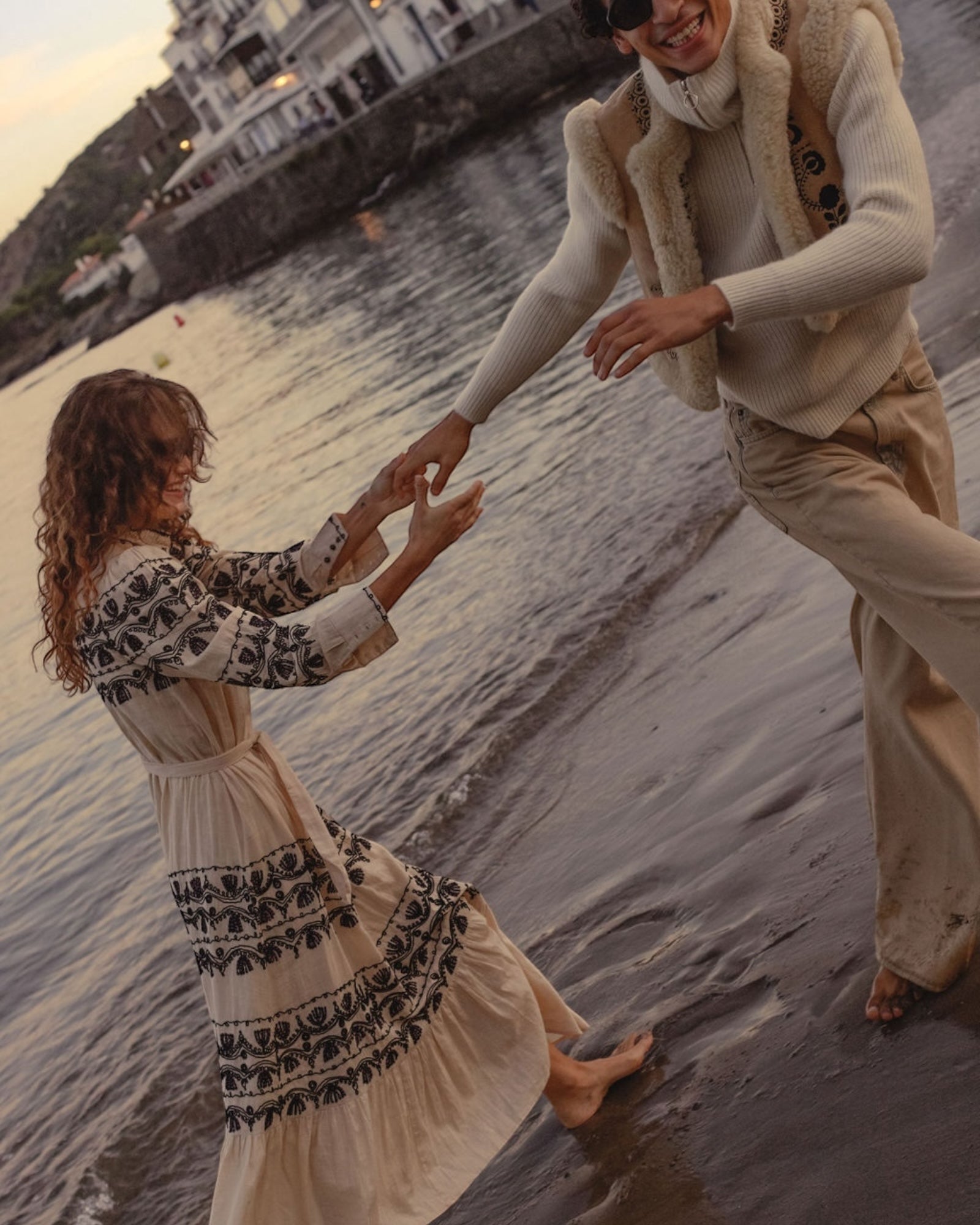 Cream embroidered reversible cardigan