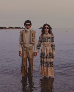 Cream embroidered reversible cardigan