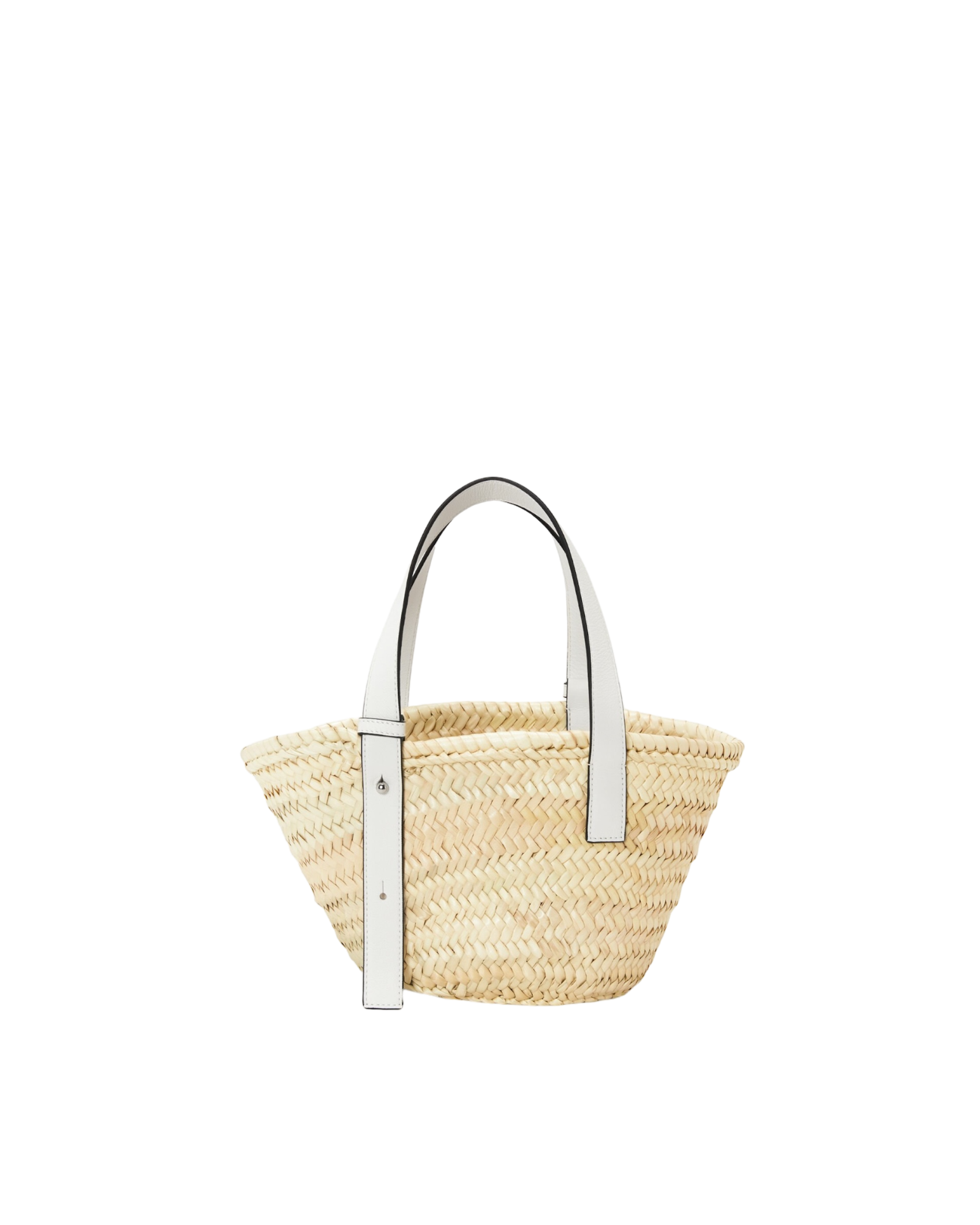 Small basket in raffia and white calf leather