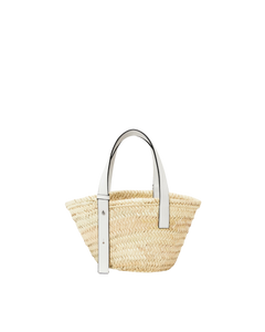 Small basket in raffia and white calf leather